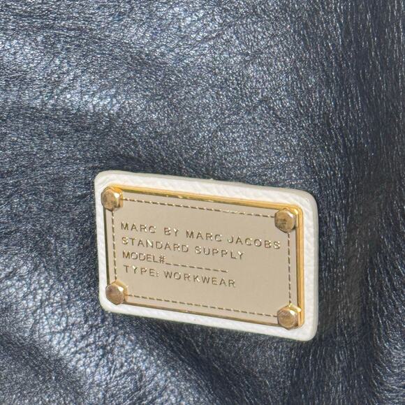 Marc Marc by Jacobs Black Taupe Leather Handbag Satchel Shoulder Bag Crossbody - Picture 4 of 16